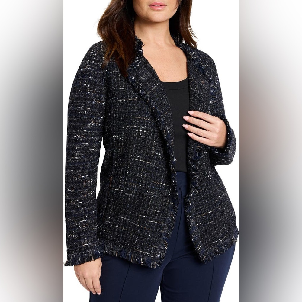 NIC+ZOE Nightfall Black/Navy fringed boucle Blazer jacket